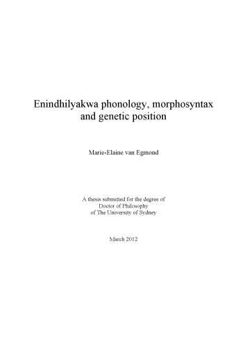 Enindhilyakwa Phonology Morphosyntax And Genetic Position Thesis Marieelaine Van Egmond