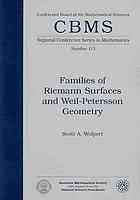 Families Of Riemann Surfaces And Weilpetersson Geometry Wolpert