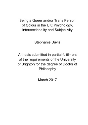 Being A Queer Andor Trans Person Of Colour In The Uk Psychology Intersectionality And Subjectivity Davis