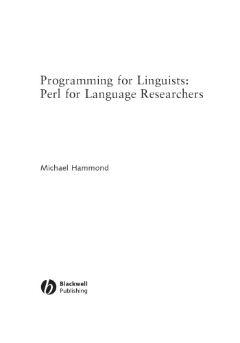 Programming For Linguists Perl For Language Researchers Michael Hammond