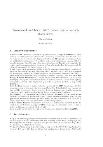 Dynamics Of Multibladed Mta Boomerang In Laterally Stable Hover Manuel Schtz