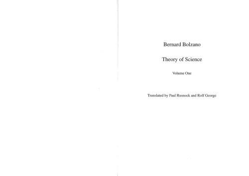 Theory Of Science Bernard Bolzano