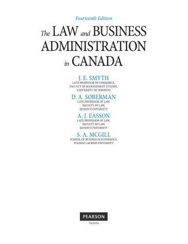 The Law And Business Administration In Canada Fourteenth Edition James Everil Smyth