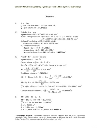 Solution Manual To Engineering Hydrology 3rd Edition K Subramanya