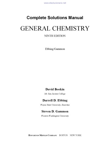Complete Solutions Manual General Chemistry 9th D Bookin D Ebbing S Gammon