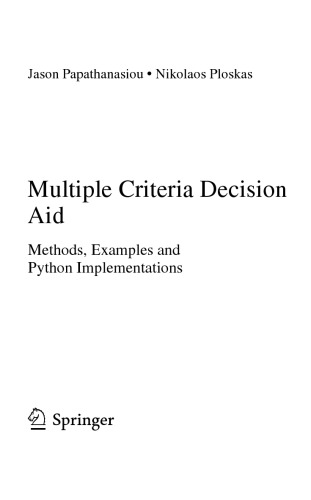 Multiple Criteria Decision Aid Methods Examples And Python Implementations Jason Papathanasiou
