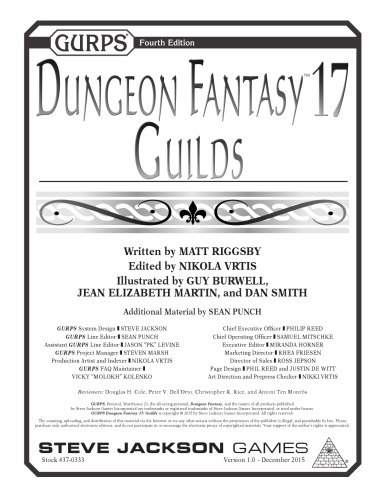 Gurps 4th Edition Dungeon Fantasy 17 Guilds Matt Riggsby