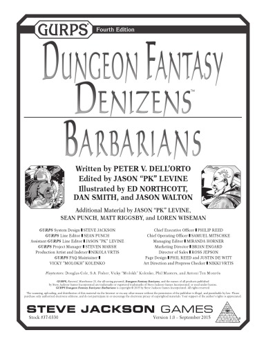 Gurps 4th Edition Dungeon Fantasy Denizens Barbarians Peter V Dellorto