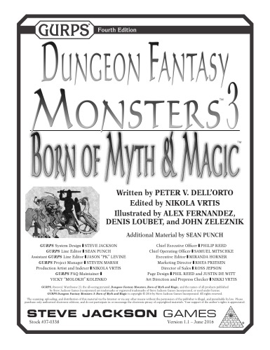 Gurps 4th Edition Dungeon Fantasy Monsters 3 Born Of Myth Magic Peter V Dellorto