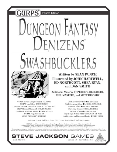 Gurps 4th Edition Dungeon Fantasy Denizens Swashbucklers Sean Punch