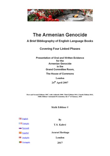 The Armenian Genocide A Brief Bibliography Of English Language Books Covering Four Linked Phases 6th T S Kahv