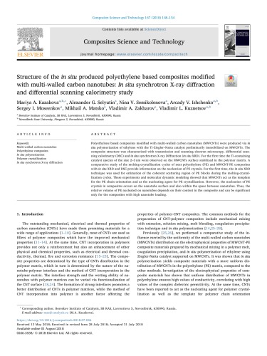 Structure Of The In Situ Produced Polyethylene Based Composites Modified With Multiwalled Carbon Nanotubes In Situ Synchrotron Xray Diffraction And Differential Scanning Calorimetry Study Coll