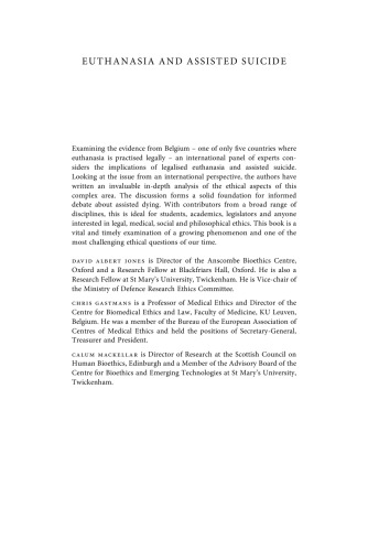 Euthanasia And Assisted Suicide Lessons From Belgium David Albert Jones Chris Gastmans Calum Mackellar Eds