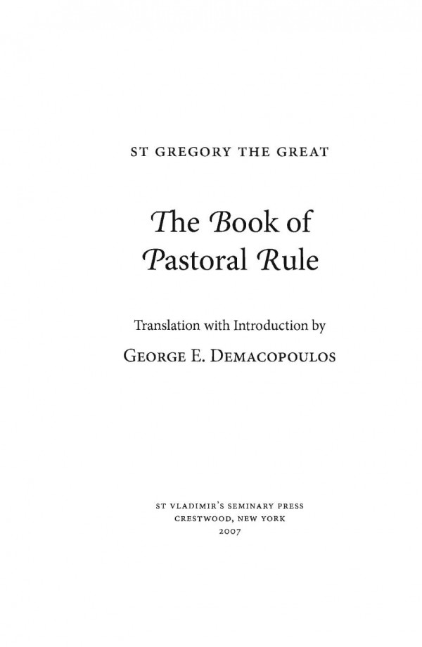The Book Of Pastoral Rule Pope Gregory I