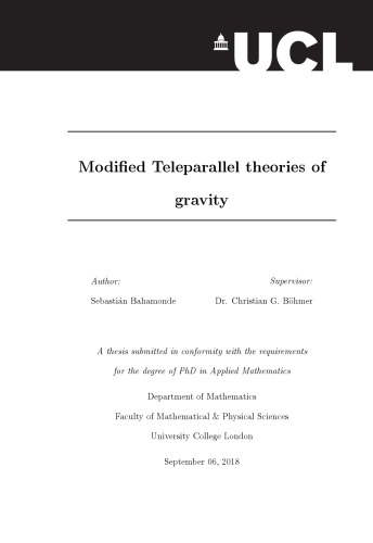 Modified Teleparallel Theories Of Gravity Phd Thesis Sebastian Bahamonde