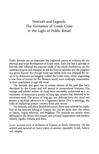 Festivals And Legends The Formation Of Greek Cities In The Light Of Public Ritual Noel Robertson