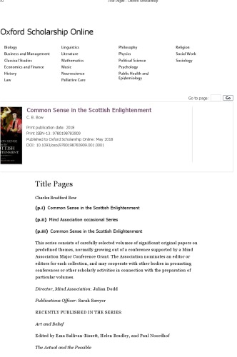 Common Sense In The Scottish Enlightenment Hardcover C B Bow