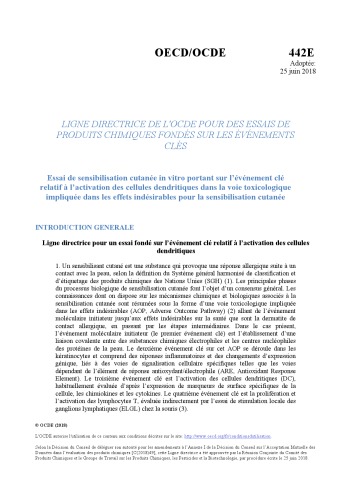 Essai N 442e Sensibilisation Cutanee In Vitro Essai De Sensibilisation Cutanee In Vitro Portant Sur Levenement Cle Relatif A Lactivation Des Cellules Dendritiques Dans La Voie Toxicologique Impliquee Dans Les Effets Indesirables Pour La Sens Coll