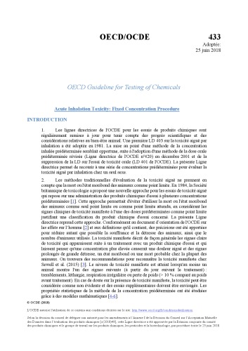 Essai No 433 Toxicite Aigue Par Inhalation Methode De La Concentration Predeterminee Coll