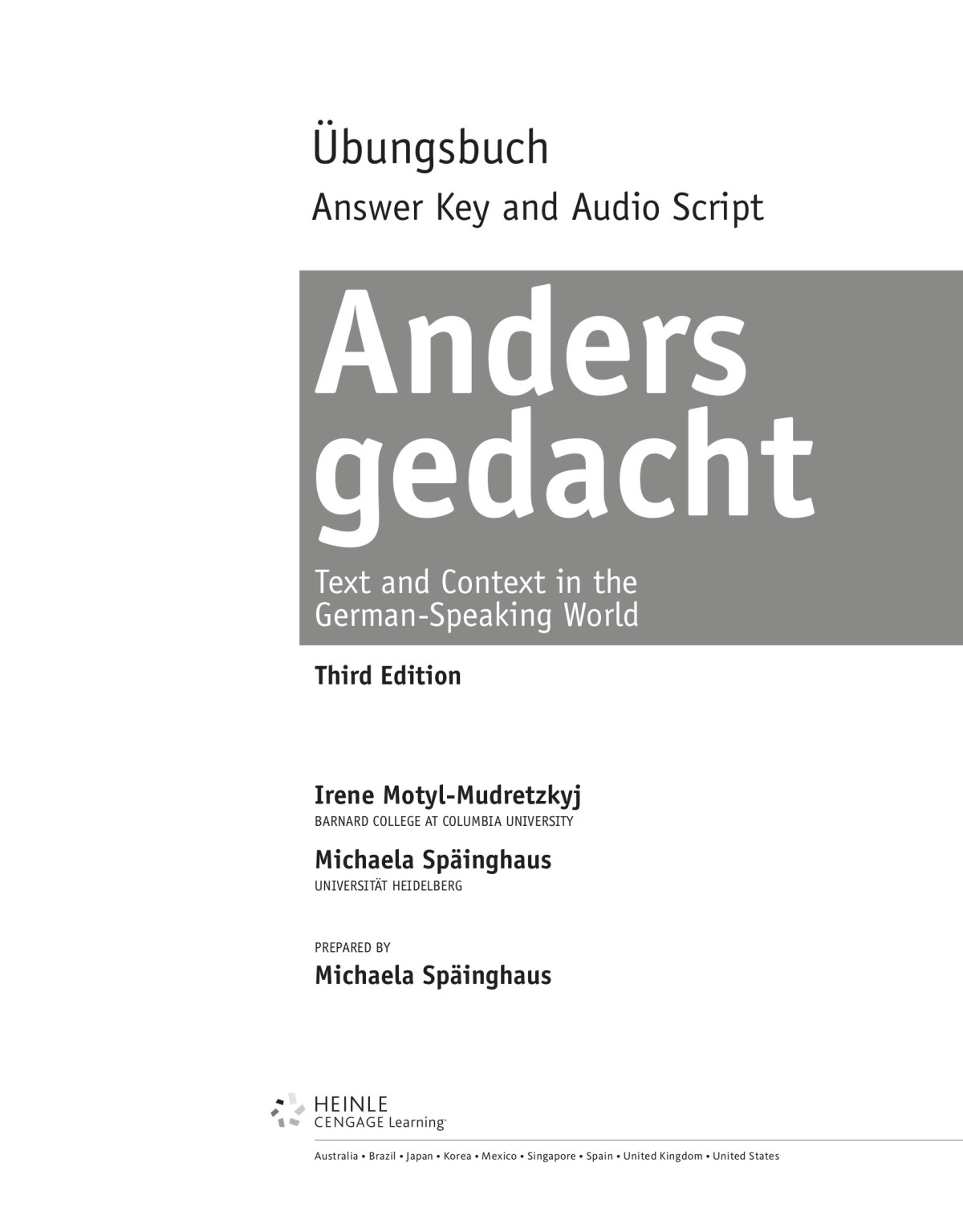 Student Activities Manual Solutions For Anders Gedacht Text And Context In The Germanspeaking World 3rd 3rd Edition Motylmudretzkyj