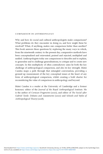 Comparison In Anthropology The Impossible Method Matei Candea