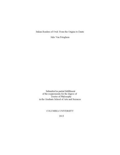 Italian Readers Of Ovid From The Origins To Dante Julie Van Peteghem