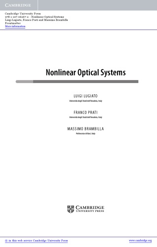 Nonlinear Optical Systems Luigi Lugiato Franco Prati Massimo Brambilla