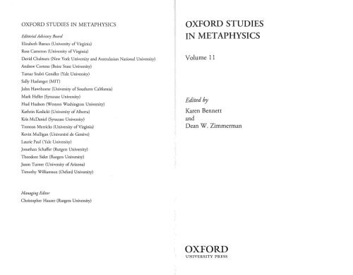 Oxford Studies In Metaphysics Karen Bennett Dean W Zimmerman Eds