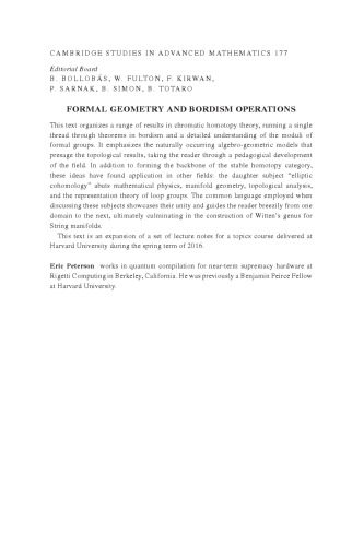 Formal Geometry And Bordism Operations Hardcover Eric Peterson