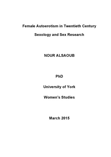 Female Autoerotism In Twentieth Century Sexology And Sex Research Nour Alsaoub