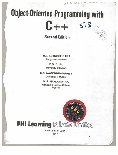Object Oriented Programming With C Second 2 Mtsomashekar
