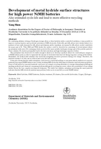 Development Of Metal Hydride Surface Structures For High Power Nimh Batteries Also Extended Cyclelife And Lead To More Effective Recycling Methods Yang Shen