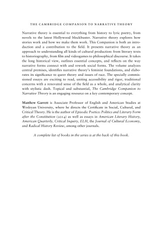The Cambridge Companion To Narrative Theory Ebook Matthew Garrett