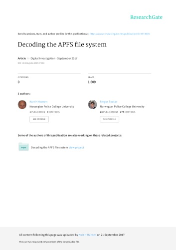 Decoding The Apfs File System Article In Press Copy Via Rg Kurt H Hansen Fergus Toolan