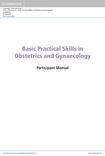 Basic Practical Skills In Obstetrics And Gynaecology Participant Manual 3rd Edition Royal College Of Obstetricians And Gynaecologists