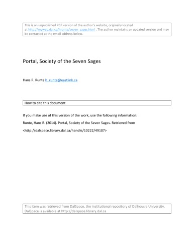 Portal Society Of The Seven Sages Hans R Runte