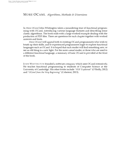 More Ocaml Algorithms Methods And Diversions John Whitington