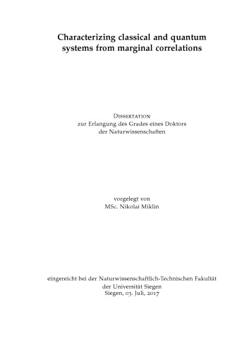Characterizing Classical And Quantum Systems From Marginal Correlationsphd Thesis Nikolai Miklin