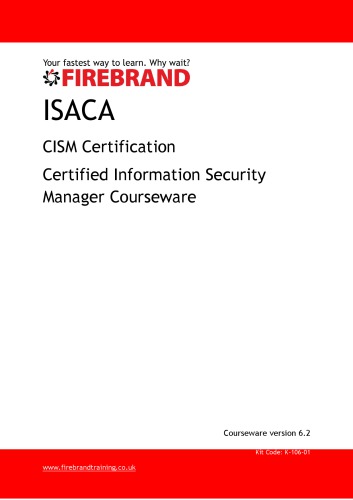 Isaca Cism Certification Certified Information Security Manager Courseware 62 Firebrand