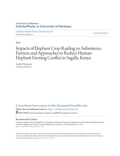 Impacts Of Elephant Cropraiding On Subsistence Farmers And Approaches To Reduce Human Elephant Farming Conflict In Sagalla Kenya Sophia Weinmann
