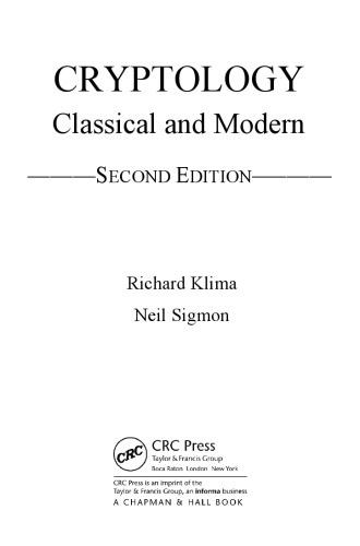 Cryptology Classical And Modern 2nd Ed Richard Klima Neil Sigmon