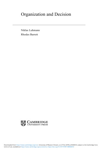 Organization And Decision Niklas Luhmann