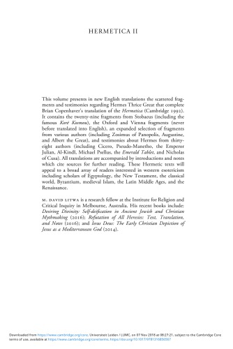 Hermetica Ii The Excerpts Of Stobaeus Papyrus Fragments And Ancient Testimonies In An English Translation With Notes And Introduction Ebook M David Litwa