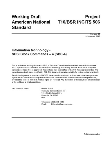 Scsi Block Commands 4 Sbc4 R15 R15 William Martin