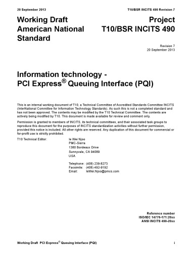 Scsi Pci Express Queuing Interface Pqi R07 R07 T10 Technical Committee