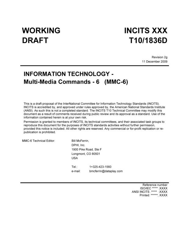 Scsi Multimedia Commands 6 Mmc6 R02g R02g William P Mcferrin