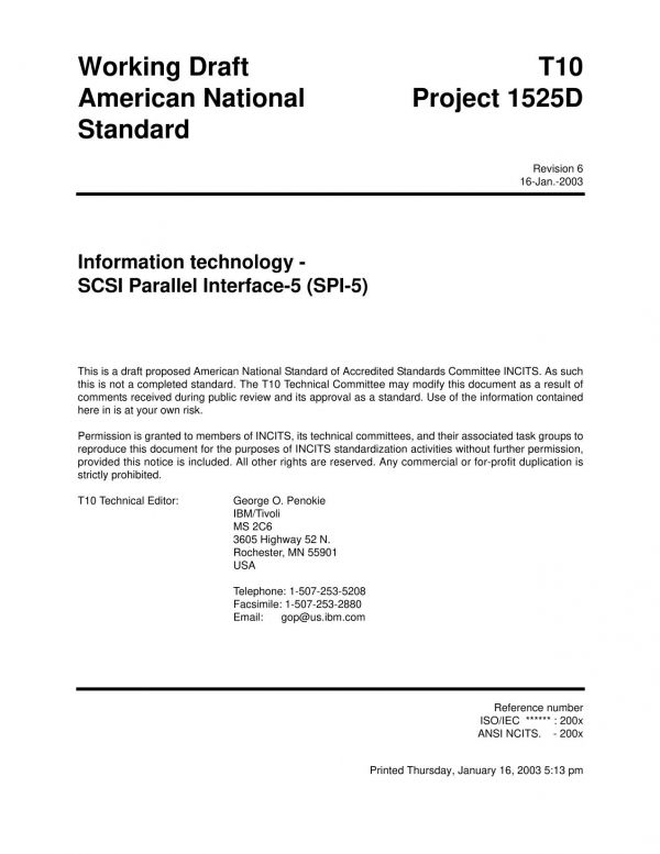 Scsi Parallel Interface 5 Spi5 R06 R06 T10 Technical Committee