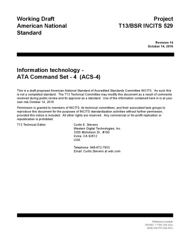 Ataatapi Command Set 4 Acs4 R14 R14 Incits Technical Committee T13