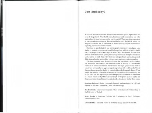 Just Authority Trust In The Police In England And Wales Jonathan Jackson