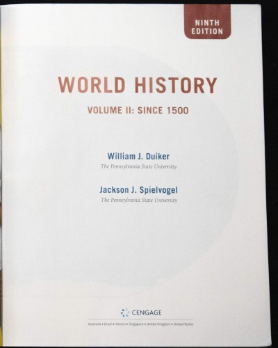 World History Volume Ii Since 1500 9th William J Duiker Jackson J Spielvogel